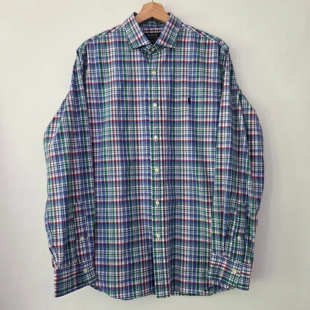 Polo Ralph Lauren Button‎ Down Shirt Multicolor Plaid Classic Fit Mens Large